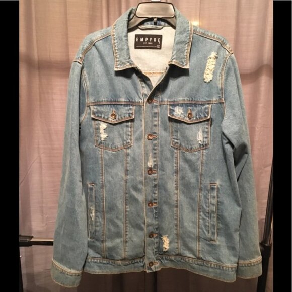 Empyre Denim Jean Destroyed Distressed Jacket L - Picture 1 of 3